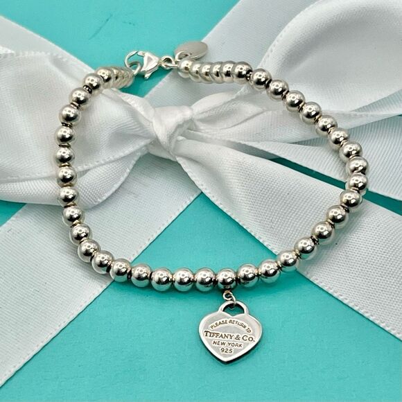 Tiffany & Co. Sterling Silver Return To Blue Enamel Heart Tag Bracelet 6.8” - Picture 14 of 14